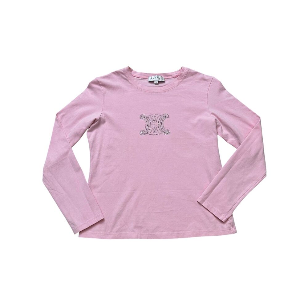 Vintage Celine Rhinestone Logo Long Sleeve Top Size S/M